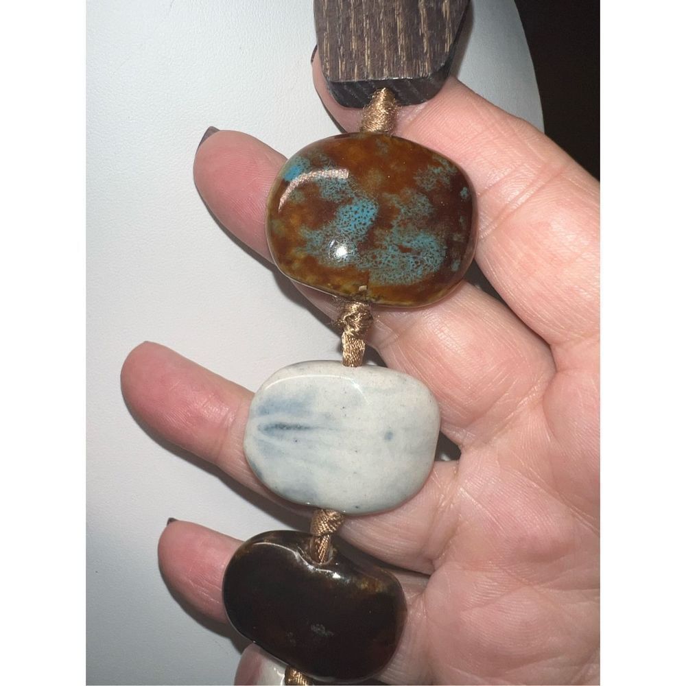 Vintage Large Multi Agate and Gemstone and Wood Beads on Taupe Tie Silk Ribbon - Picture 11 of 11